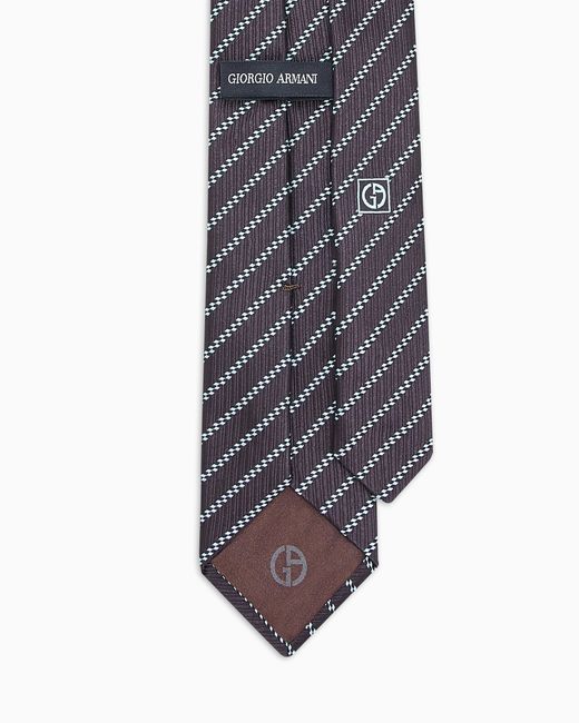 Giorgio Armani White Pure Silk Tie With Jacquard Stripes for men