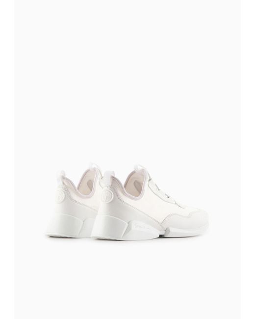 Giorgio Armani White Technical Fabric And Leather Sneakers
