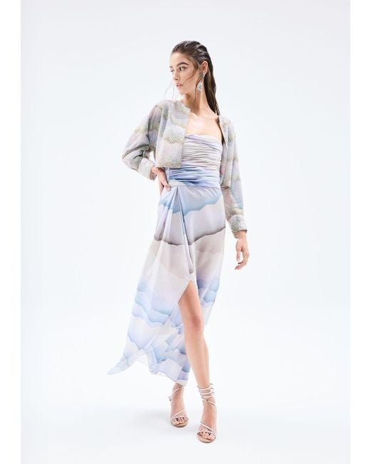 Giorgio Armani White Asv Printed Silk Habotai Long Bustier Dress