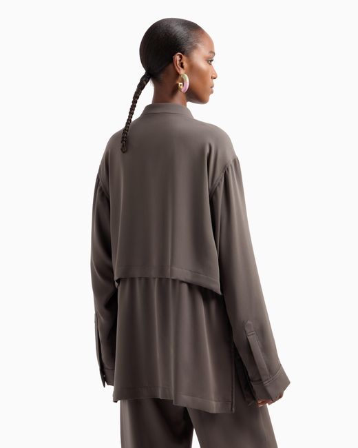 Giorgio Armani Brown Triple Silk Georgette Pea Coat