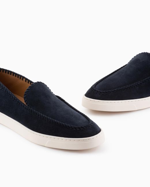Giorgio Armani White Suede Slip On With Threading And Rubber Sole for men