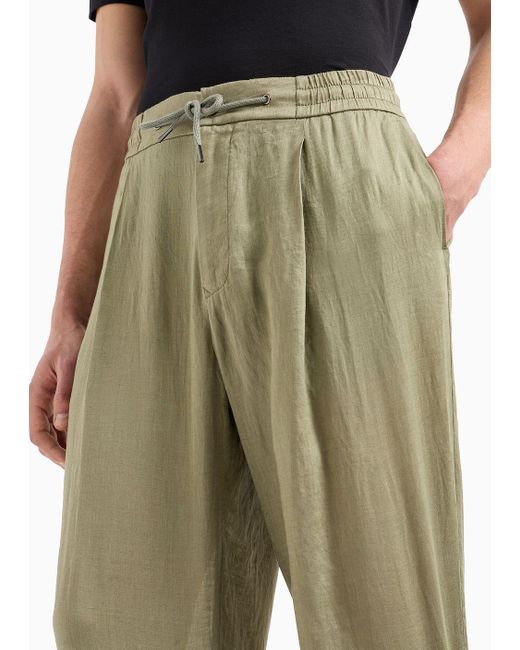 Giorgio Armani Green Single-pleat, Linen-canvas Trousers for men