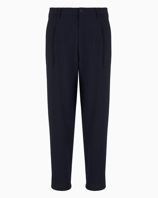 Giorgio Armani Blue Single-Pleat Virgin Wool Trousers for men