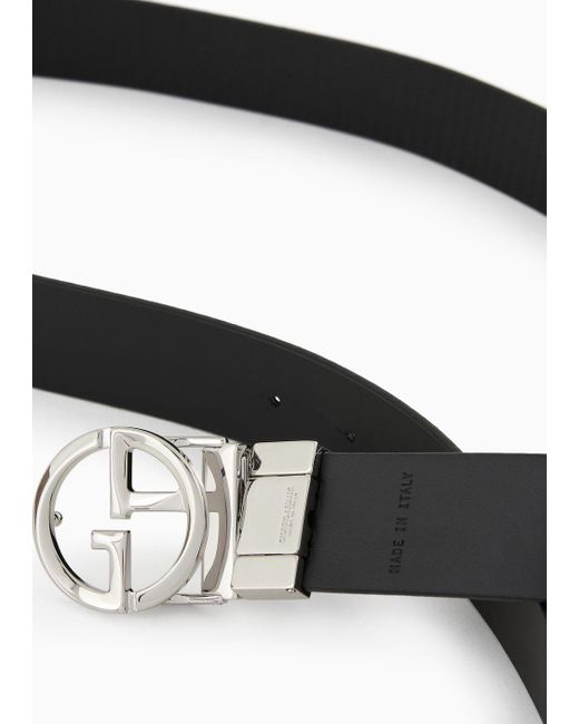 Giorgio Armani White Printed Leather Belt With Logo for men