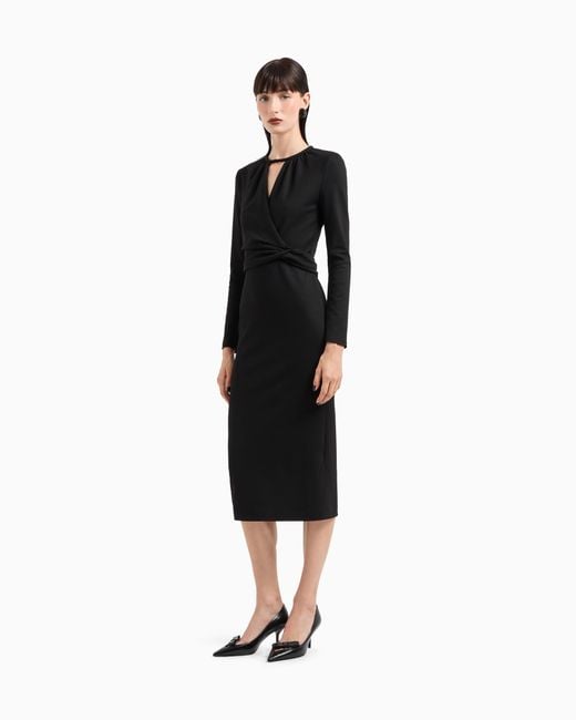 Vestido Midi En Mezcla De Viscosa Asv Giorgio Armani de color Black