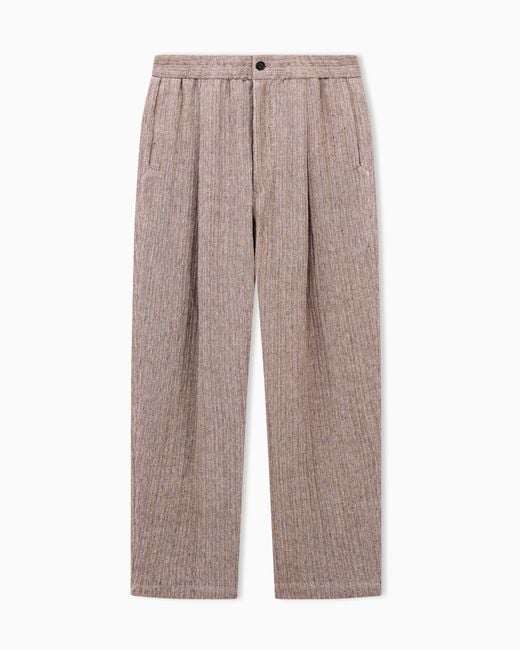 Giorgio Armani Natural Mouliné Linen And Silk Jacquard Single-Pleat Trousers for men