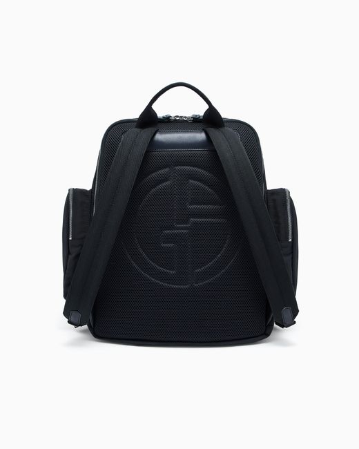Giorgio Armani Black Nylon Backpack With Leather Details for men