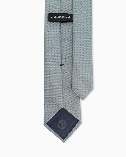 Giorgio Armani White Pure Silk Tie With Micro Polka-Dot Jacquard for men