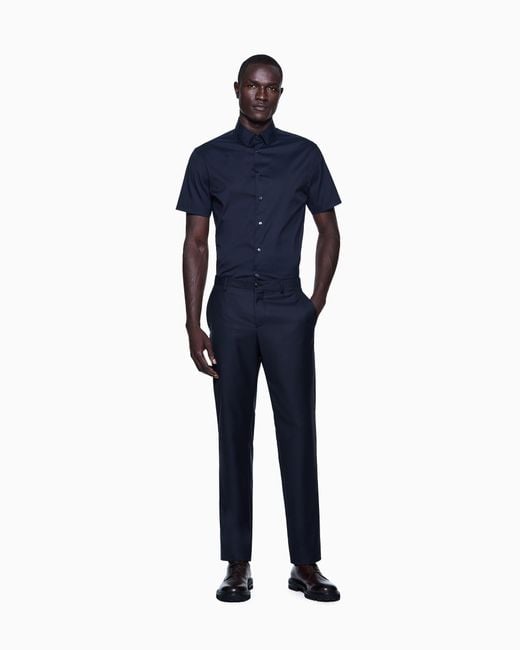 Giorgio Armani Blue Wool And Cashmere Gabardine Trousers for men