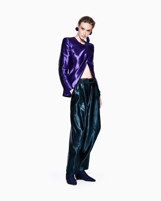 Giorgio Armani Blue Silk And Linen Enzyme-Treated Trousers