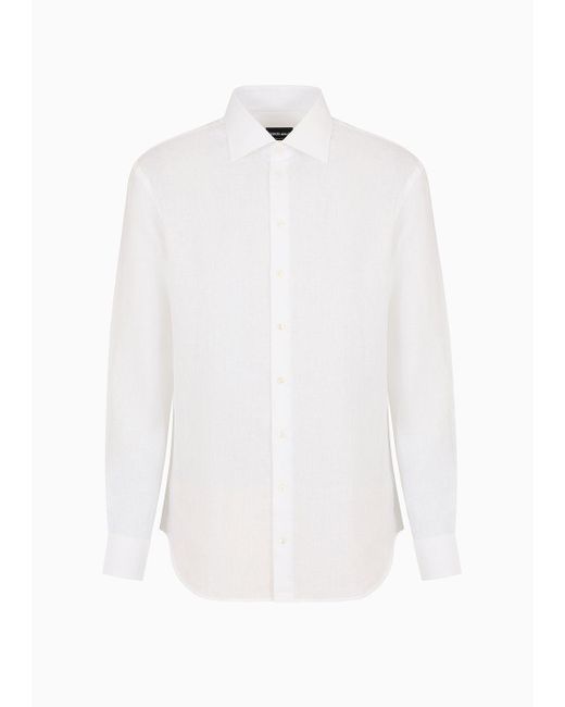 Giorgio Armani White Regular-fit Shirt In Linen for men