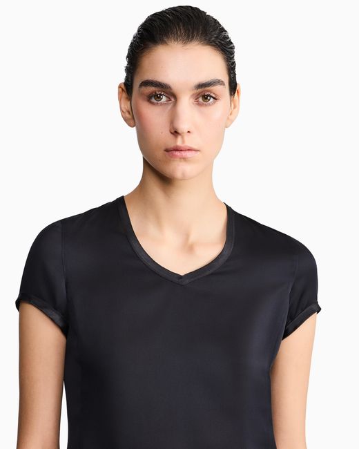 Giorgio Armani Black Silk Charmeuse Blouse With V Neckline