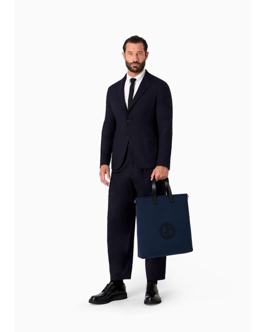 Bolso Shopper De Neopreno Con Maxilogotipo Giorgio Armani de hombre de color Blue