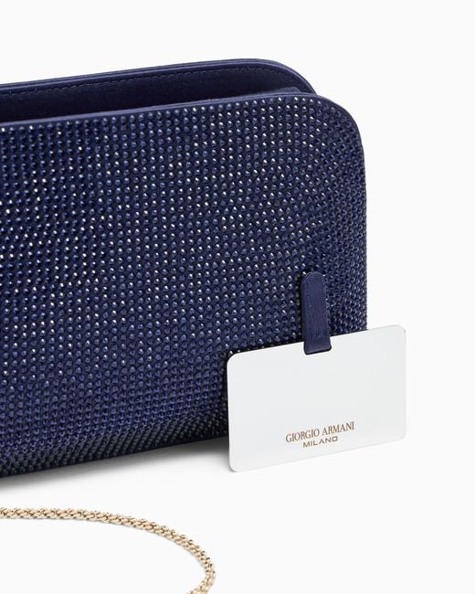 Giorgio Armani Purple Satin And Silk Clutch With Rhinestones And Chain Shoulder Strap