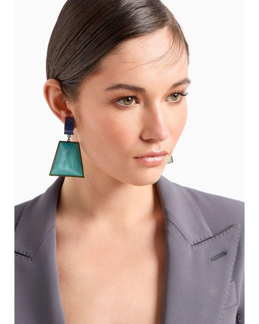 Giorgio Armani Blue Clip-on Pendant Earrings With A Resin Element