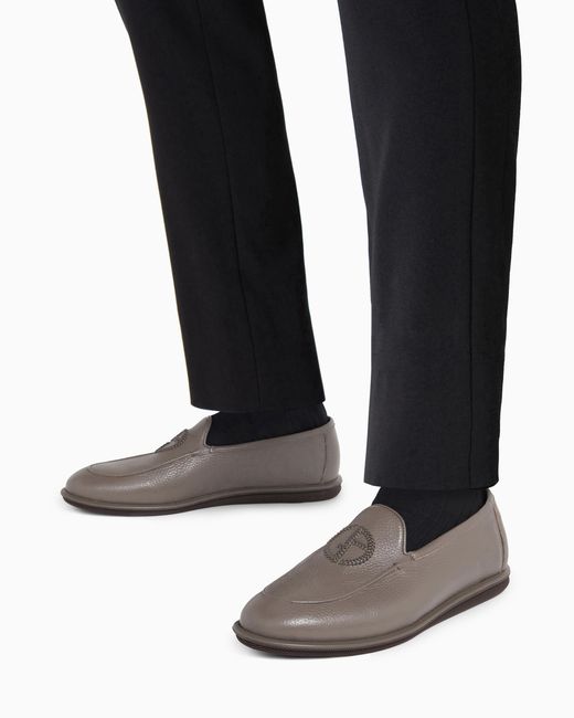 Giorgio Armani White Deerskin Loafers With Embroidered Logo for men