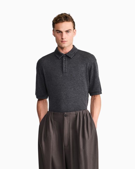 Giorgio Armani Blue Polo Shirt Cashmere Pure Interlock for men