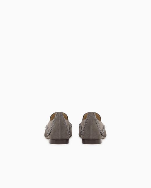Giorgio Armani White Suede Slip-Ons With Interweaving