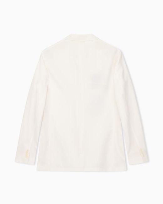 Giorgio Armani White Linen Jacket With Two-Button Closure And Patch Pockets for men