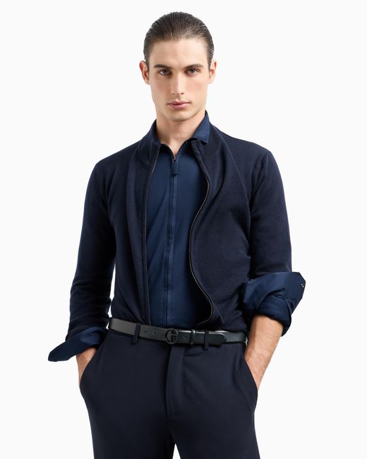 Giorgio Armani Blue Cotton-Jersey Zipped Shirt for men