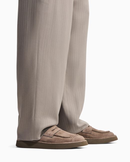 Giorgio Armani Gray Cupro Chevron Flat-Front Trousers for men