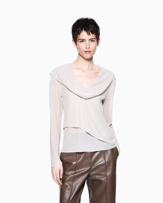 Giorgio Armani White Draped Effect Jersey Jumper