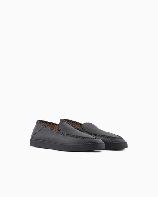 Giorgio Armani White Galleria 3 Deerskin Slip-Ons With Threading for men