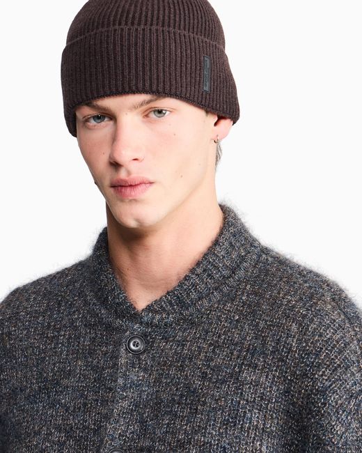 Giorgio Armani Black Ribbed Cashmere Beanie With Cuff for men