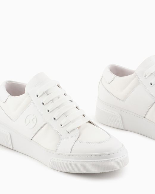 Giorgio Armani White Leather And Fabric Sneakers for men