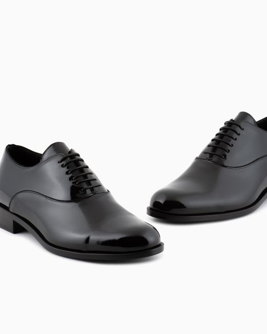 Giorgio Armani Black Patent Leather Oxfords for men