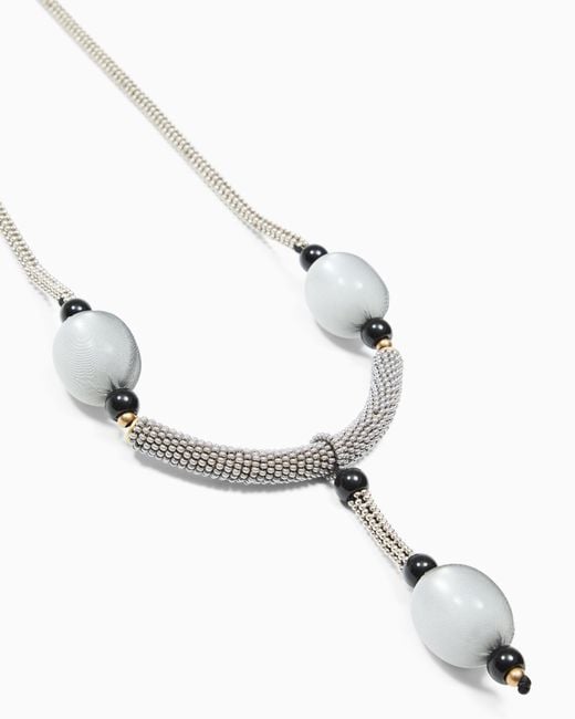 Giorgio Armani White Necklace With Brass, Resin And Glass Pendants