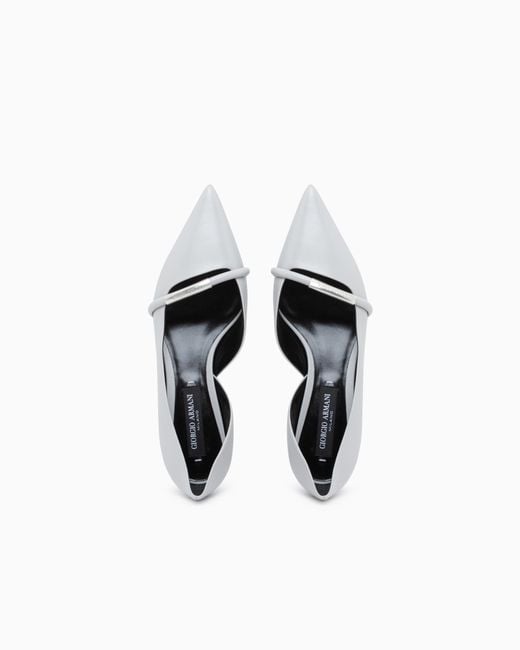 Giorgio Armani White Pointed Toe Leather Pumps With Strap And Low Heel