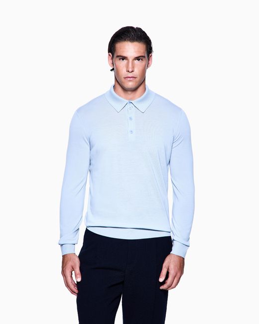 Giorgio Armani Blue Long-Sleeved Polo Shirt for men