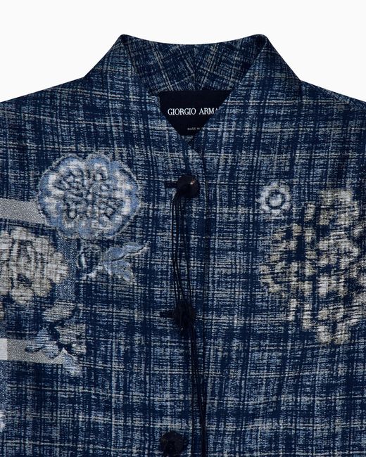 Giorgio Armani Blue Floral Jacquard Blazer With A Guru Collar And Tassel Button