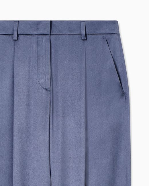 Giorgio Armani Blue Silk Double Satin Single-Pleat Trousers