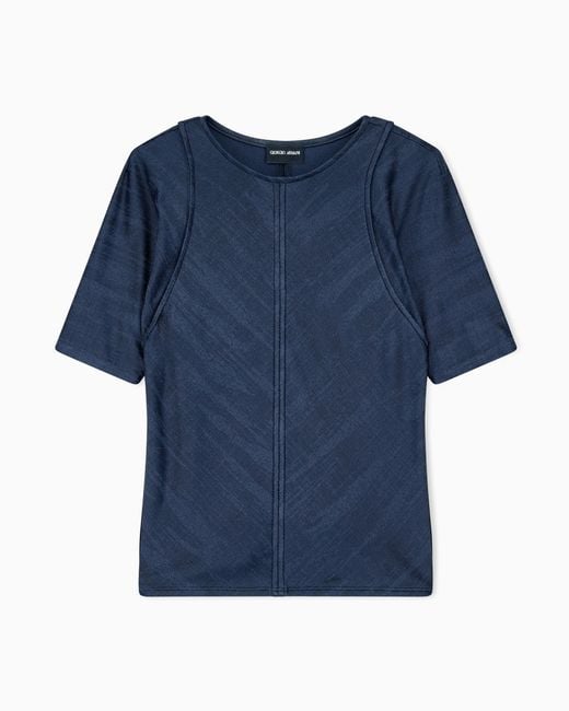 Giorgio Armani Blue Jumper Slim-Fit Jacquard Viscose T-Shirt With Tank Effect
