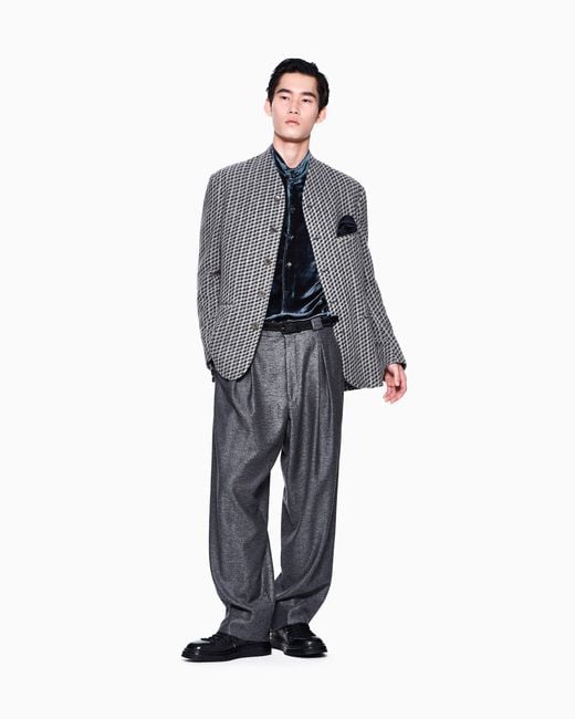 Giorgio Armani Blue Blazer Regular Fit Geometric Wool And Cashmere Jacquard for men