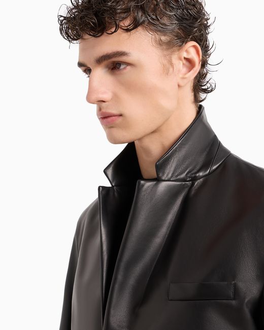 Giorgio Armani Black Single-Breasted, Nappa-Leather Jacket for men