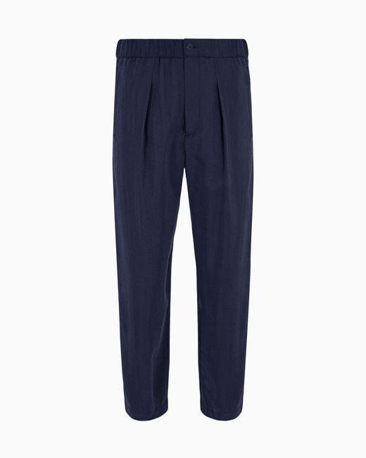 Pantalones Con Una Pinza En Mezcla De Seda Lavada Giorgio Armani de hombre de color Blue