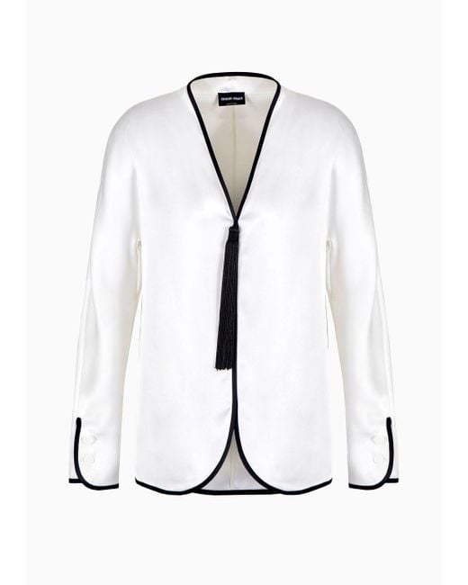 Giorgio Armani White Draped Shirt With Zip In Double-sided Silk Satin