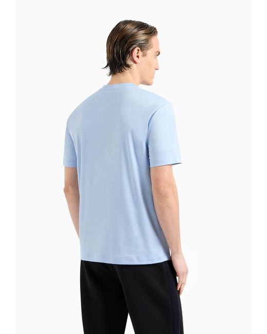 Camiseta De Cuello Redondo De Interlock De Algodón Puro Giorgio Armani de hombre de color Blue