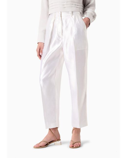 Giorgio Armani White Silk And Linen Straight Trousers