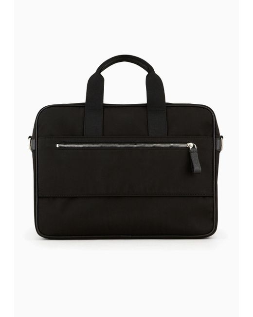 Giorgio Armani Black Pebbled-leather And Nylon Briefcase for men