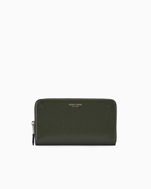 Giorgio Armani Green La Prima Portemonnaie Aus Strukturiertem Leder Mit Rundum-Reißverschluss