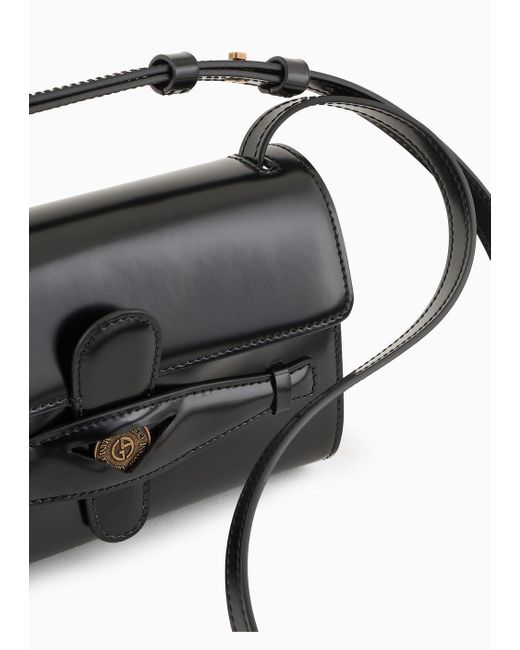 Giorgio Armani Black Small Denim Collection Crossbody Bag In Brushed Leather