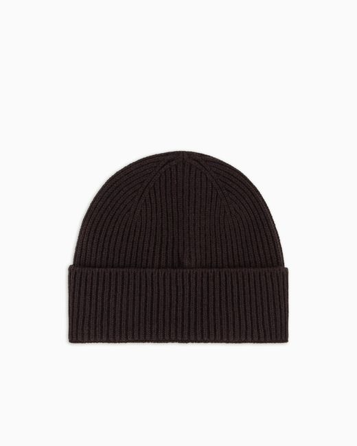 Giorgio Armani Black Ribbed Cashmere Beanie With Cuff for men