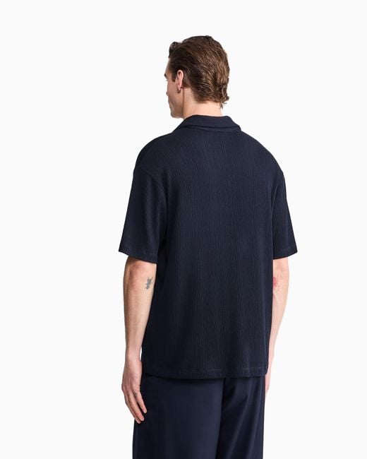 Giorgio Armani Blue Polo Shirt Regular Fit Viscose Seersucker Jersey for men
