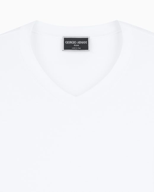 Giorgio Armani White Jersey T-Shirt With A V-Neck for men