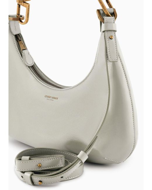 Giorgio Armani Gray La Prima Mini Hobo Bag In Patent Nappa Leather