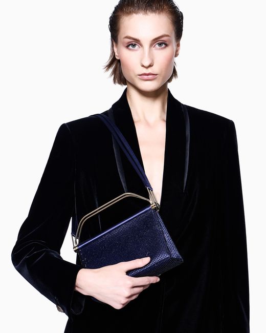 Giorgio Armani Blue Small Satin And Rhinestone Handbag